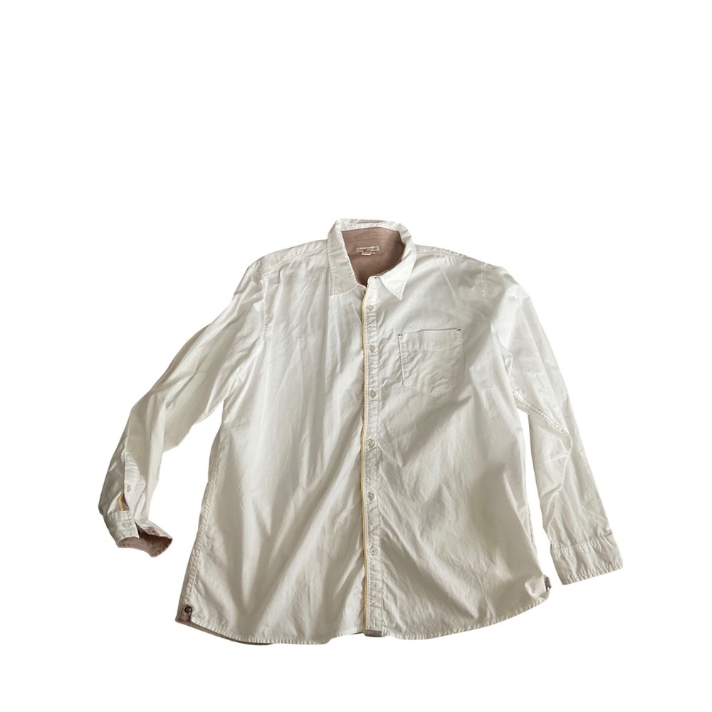 Carbon 2 Cobalt Mens XL White Long Sleeve Button Down Shirt Contrast Lining Tan‎